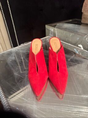SCHUTZ Red Suede Pointed Toe Mule